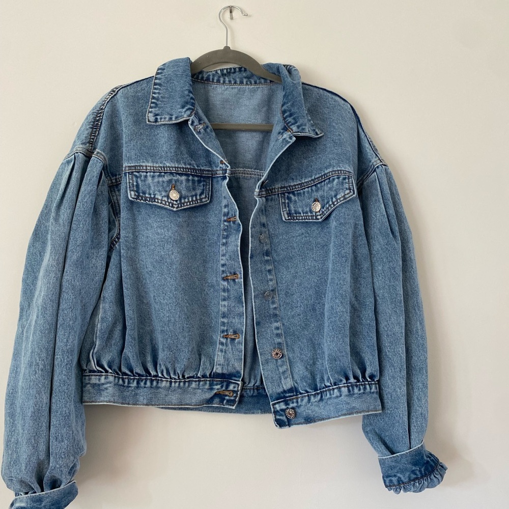 Blue Jean Jacket with Cropped Boxy Fit and Elastic Waistband